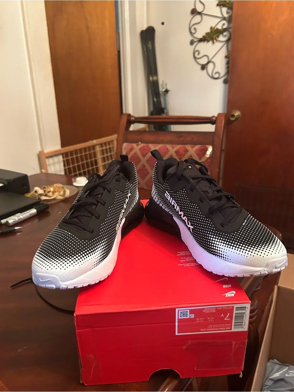 Women’s Nike Air Max Black White Sneakers with Gold Swoosh